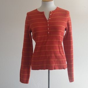 2002 American Eagle henley sweater rust orange and gold stripe women's L guc